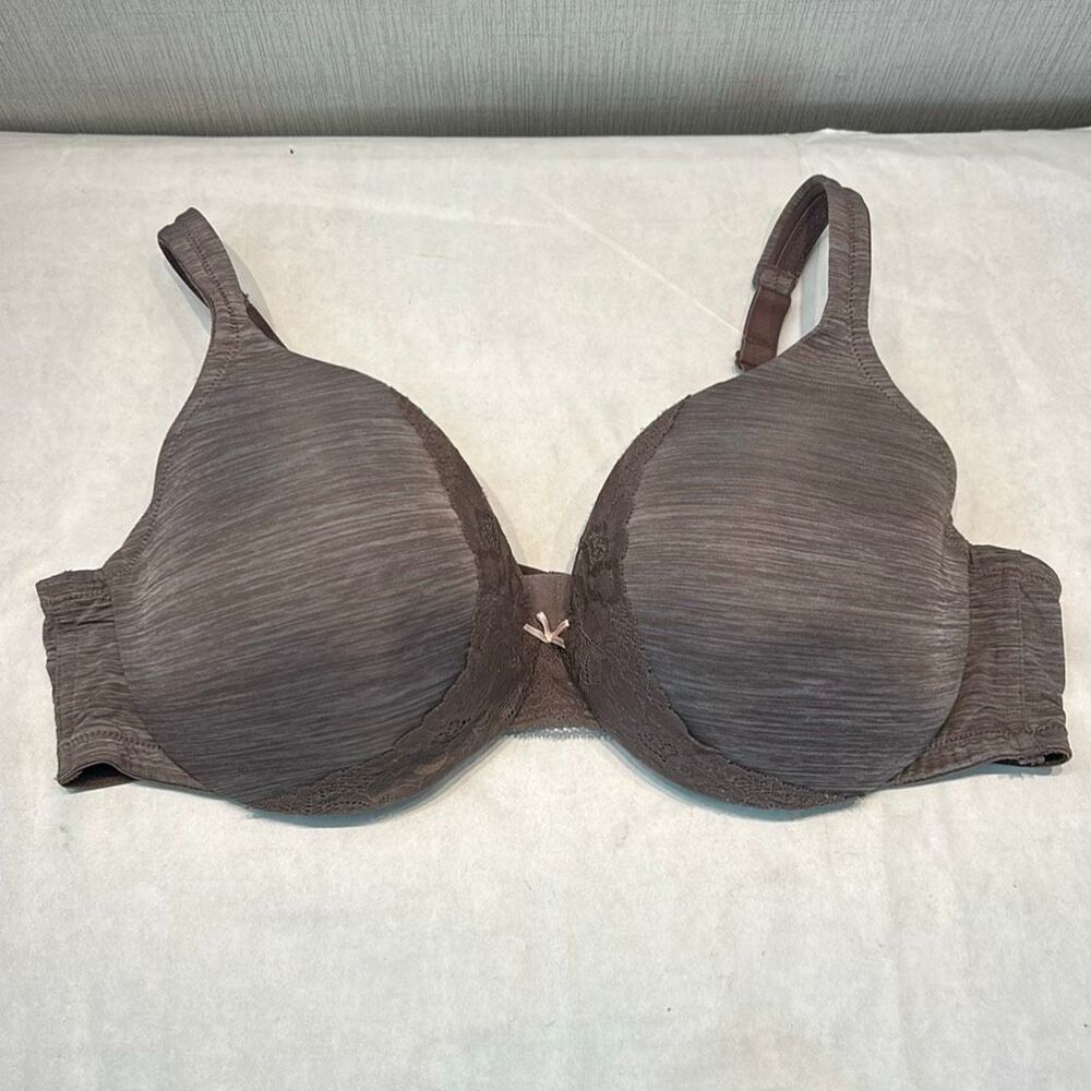 Cacique Bra Lightly Lined Full Coverage Front Lace Trim Sz 46C Underwire Heather
